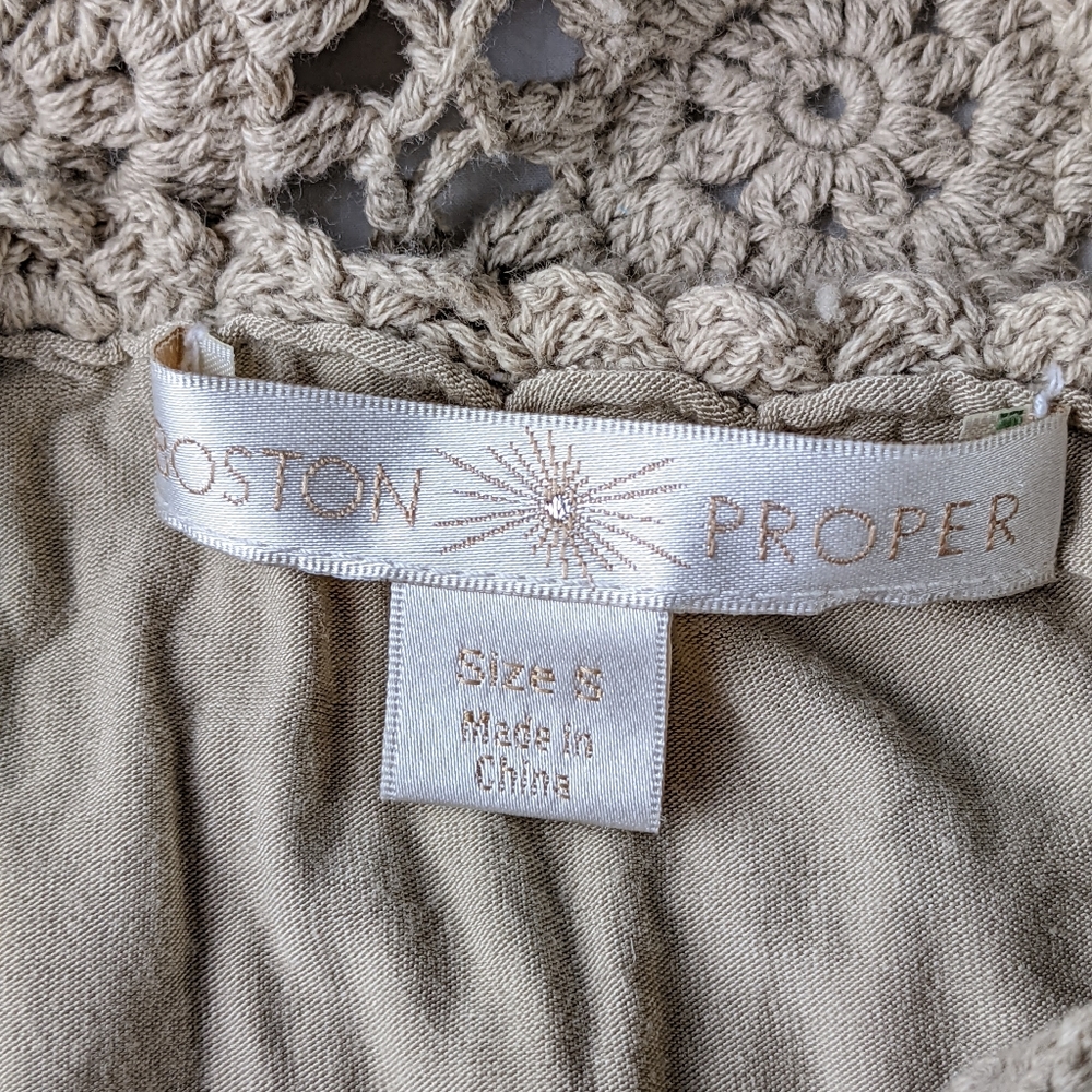 Boston Proper EUC crochet cold shoulder ruffles dress metallic small taupe brown - Picture 10 of 16